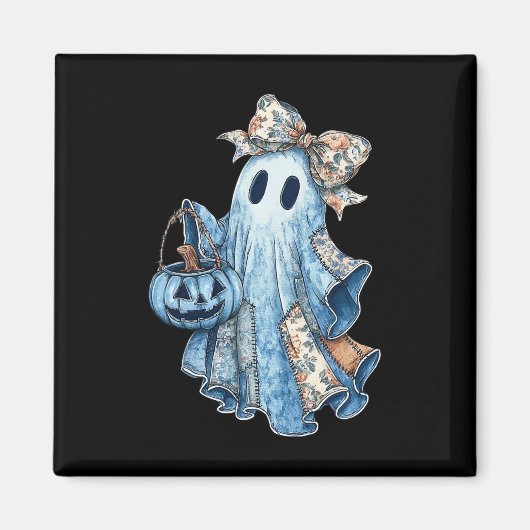 Aimant Retro Halloween Blue Denim Ghost Éffrayant Ghost G (Devant)