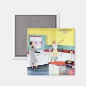 Aimant Rétro Housewives en cuisine (Recto/Verso)