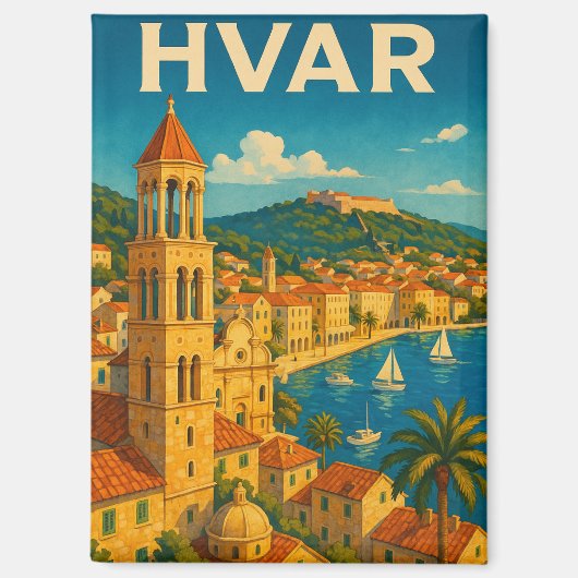 Aimant Retro Hvar Croatia Adria Coast Travel (Recto)