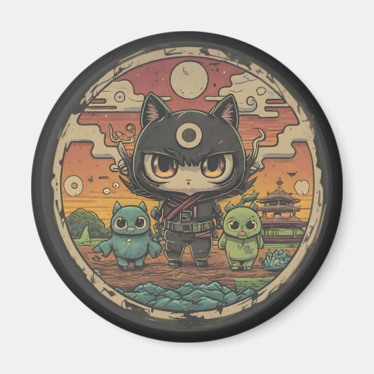 Aimant Retro Island Pals : équipage de chat Ninja (Devant)