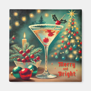 Aimant Retro les années 50 Merry Bright Christmas Cocktai