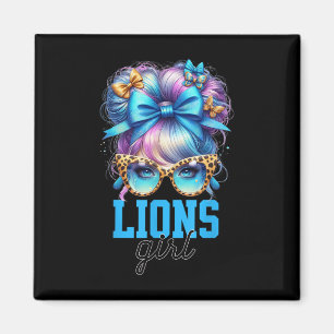 Aimant Retro Lions Girl Messy Bun Sports Fan Team Matchin