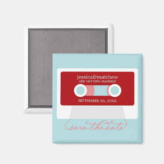 Aimant Rétro Mariage Mixtape Enregistrer la date (Recto/Verso)
