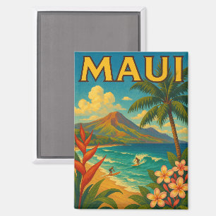 Aimant Retro Maui Hawaii Surfer Paradise Travel