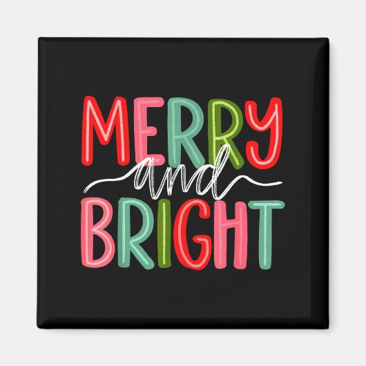 Aimant Retro Merry And Bright Christmas Holiday Xmas Fami (Devant)