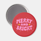 Aimant Retro Merry et Bright Holiday Design (Recto/Verso)