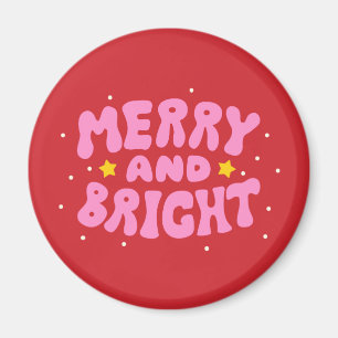 Aimant Retro Merry et Bright Holiday Design