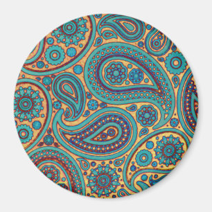 Aimant Rétro motif de Paisley d'arc-en-ciel de turquoise