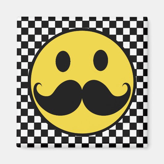 Aimant Retro Mustache Moutache avec Checkerboard (Devant)