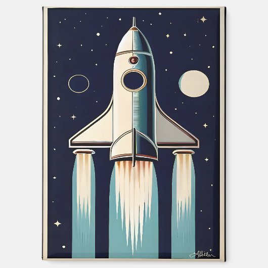 Aimant Retro Navette Spatiale des Années 50 Âge Spatial (Recto)
