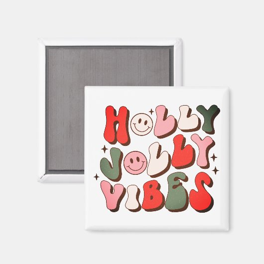 Aimant Retro Noël Holly Jolly Vibes Vacances tendance (Recto/Verso)