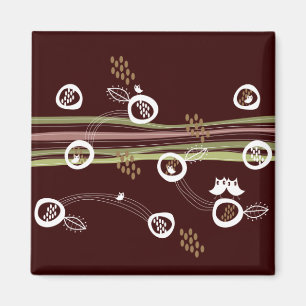 Aimant Retro Ows Famille Cute Whimsical Stripes Nest Fun