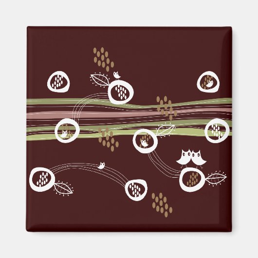 Aimant Retro Ows Famille Cute Whimsical Stripes Nest Fun (Devant)