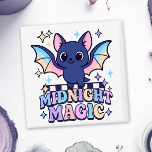 Aimant Retro Pastelcore Cute Halloween Bat & Checkerboard