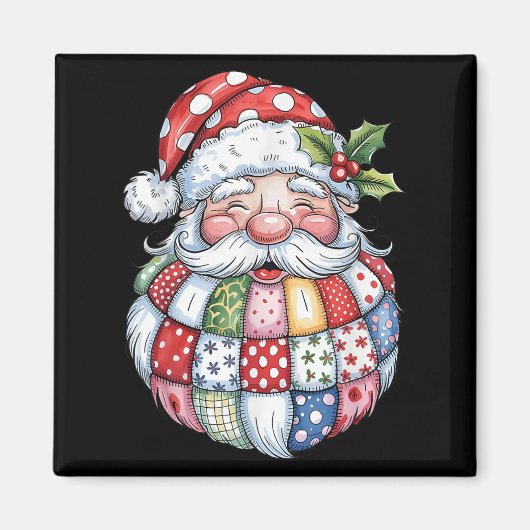 Aimant Retro Patchwork Santa Claus Noël Preppy Joyeux Joy (Devant)