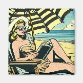 Aimant Retro Pop Art Lady sur la plage (Devant)