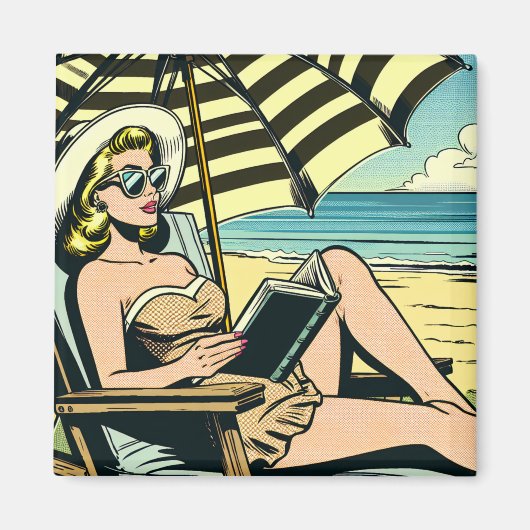 Aimant Retro Pop Art Lady sur la plage (Devant)