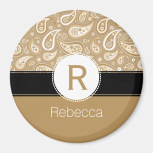 Aimant Rétro profil de nom d'or de monogramme de Paisley