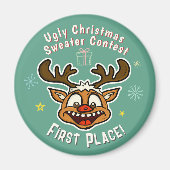 Aimant Retro Reindeer Ugly Christmas Sweer Concours 1er (Devant)