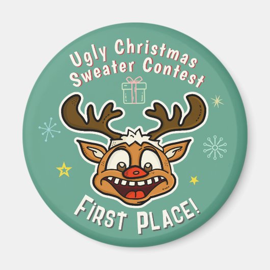 Aimant Retro Reindeer Ugly Christmas Sweer Concours 1er (Devant)