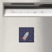 Aimant Retro Rocket Ship avec Arrière - plan Motif étoile (In Situ (Lave-vaisselle))