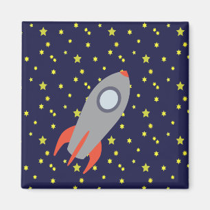Aimant Retro Rocket Ship avec Arrière - plan Motif étoile