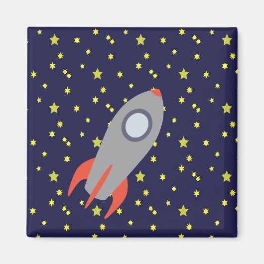 Aimant Retro Rocket Ship avec Arrière - plan Motif étoile (Devant)