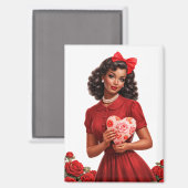 Aimant Retro Romantic Lady Art, Classic 1950s Style (Recto/Verso)