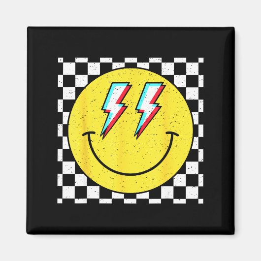 Aimant Retro Smile Face Checkered Pattern Preppy Happy Fa (Devant)
