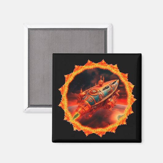Aimant Retro Steampunk Moon Rocket (Recto/Verso)