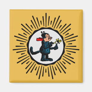 Aimant Retro Style Starburst Cartoon Carré de chat