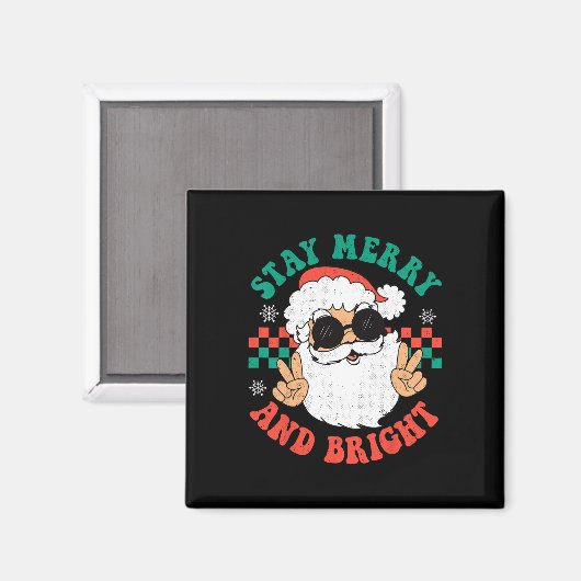 Aimant Retro Super Noël Joyeux Restez lumineux Hippie Sa (Recto/Verso)