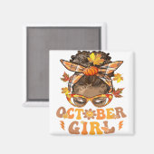 Aimant Retro Super Octobre Fille Messy Bun Halloween Than (Recto/Verso)