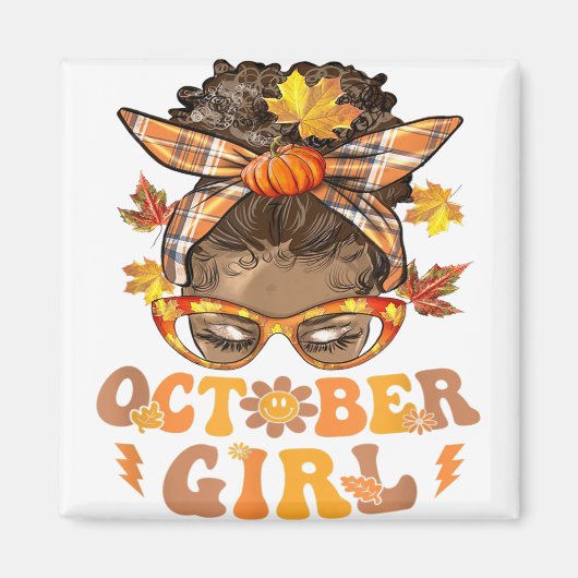 Aimant Retro Super Octobre Fille Messy Bun Halloween Than (Devant)