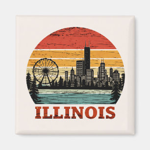 Aimant Rétro Toile de fond de Chicago Illinois Coucher de