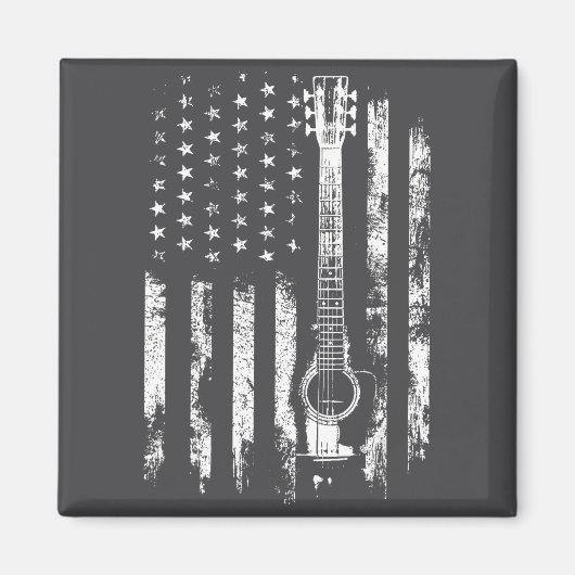 Aimant Retro Us Flag Acoustic Guitar Distressed Patriotic (Devant)