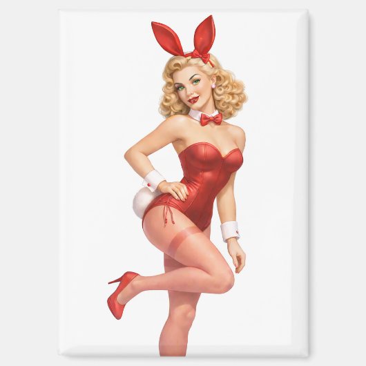 Aimant Retro Valentine Bunny Pin-Up Girl (Recto)