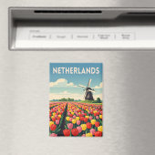Aimant Retro Vintage Travel Netherlands Tulips Landscape (In Situ (Lave-vaisselle))