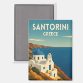Aimant Retro Vintage Travel Santorini Greece Seaside (Recto/Verso)