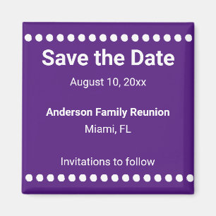 Aimant Réunion de famille Sauvegarder la date Purple & Wh