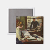 Aimant Réunion vintage d'affaires, Bureau avec les cadres (Recto/Verso)