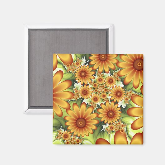 Aimant Rêve Floral, Art Fractal Moderne Abstrait Fleur (Recto/Verso)