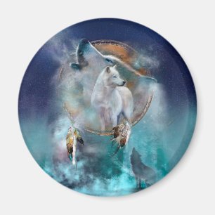 Aimant Rêveur indien et loup à tête ethnique