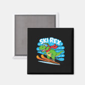 Aimant Rex Skiant Drôle De Dinosaure De Ski Design De Spo (Recto/Verso)