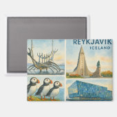 Aimant Reykjavik Islande multivue (Recto/Verso)