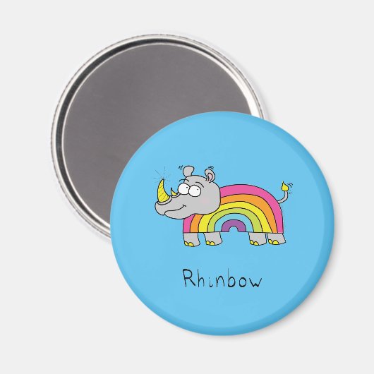 Aimant Rhino Rainbow Funny Cute Kids Rhinoceros (Recto/Verso)