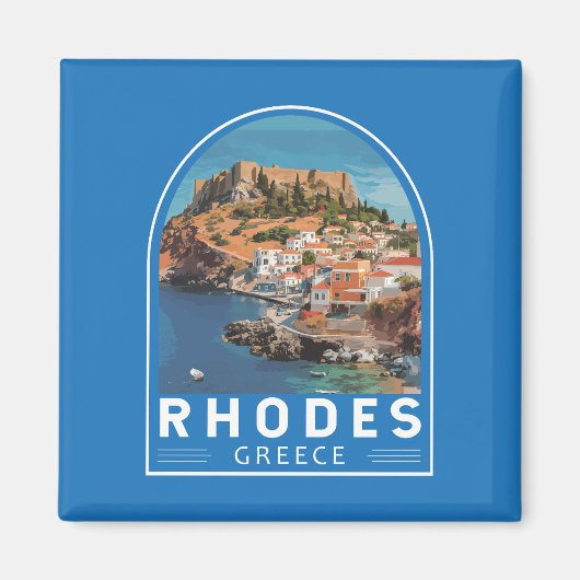 Aimant Rhodes Grèce Illustration Voyage Art Vintage (Devant)