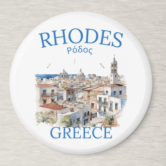 Aimant Rhodes Greece Watercolor Landscape – Souvenir
