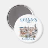 Aimant Rhodes Greece Watercolor Landscape – Souvenir (Recto/Verso)