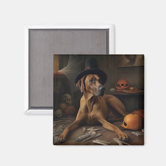 Aimant Rhodesian Ridgeback Citrouilles Halloween effrayan (Recto/Verso)